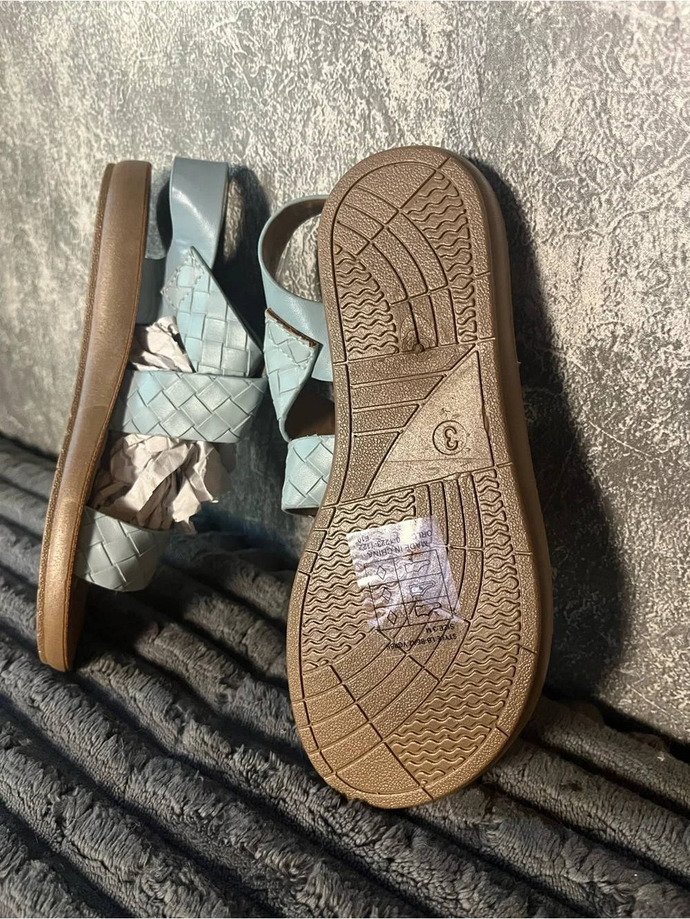 Lucky Brand Leather Light Blue Woven Strap Kids' Slide Sandals New 3y